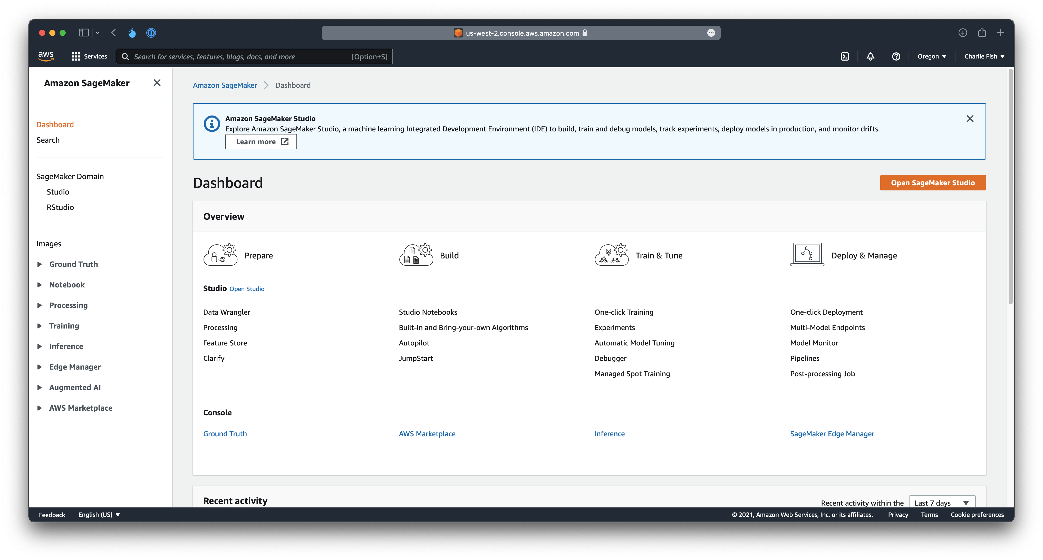 Screenshot of the AWS SageMaker Dashboard